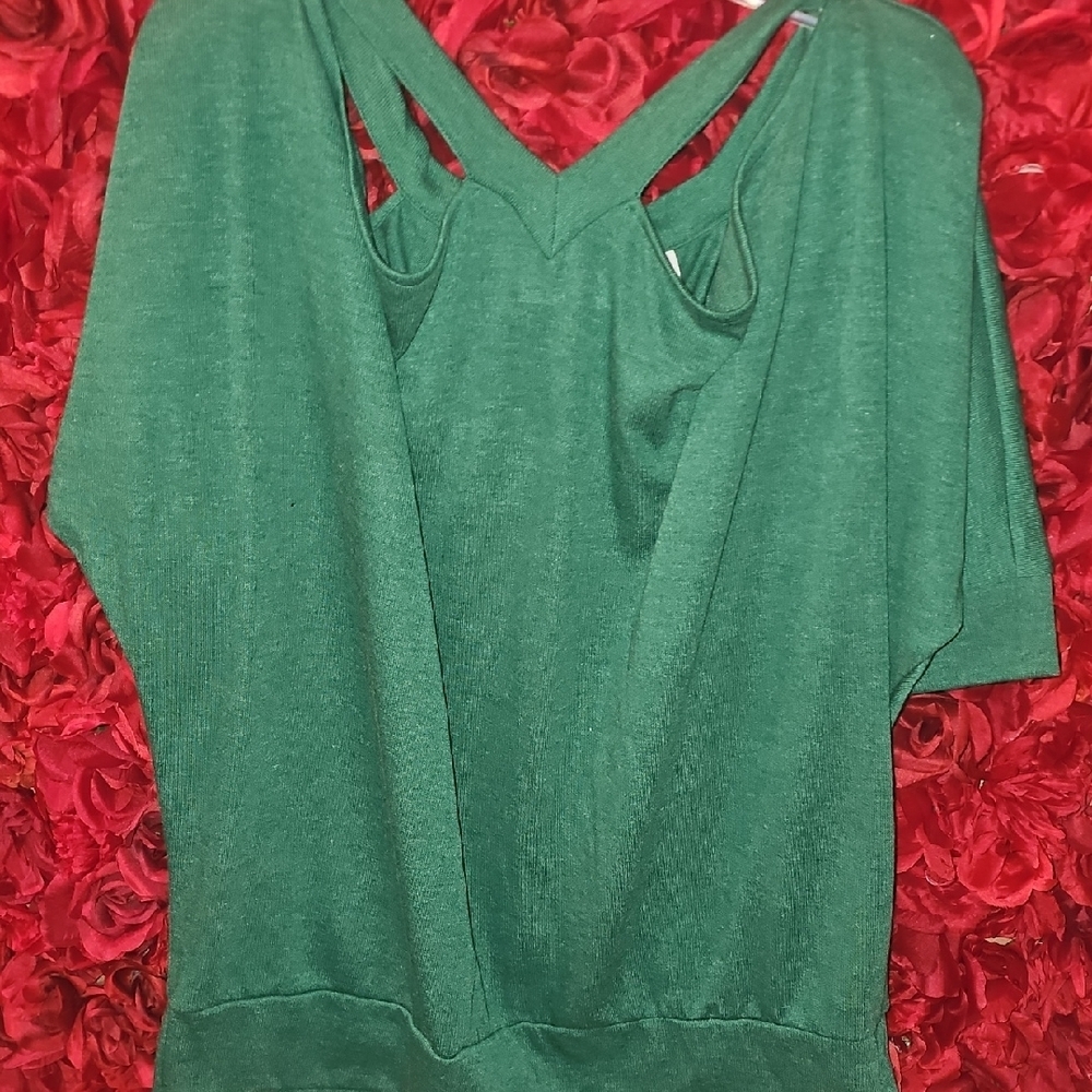 New York & Company NWT Forest Green Strappy Blouse Size Xlarge